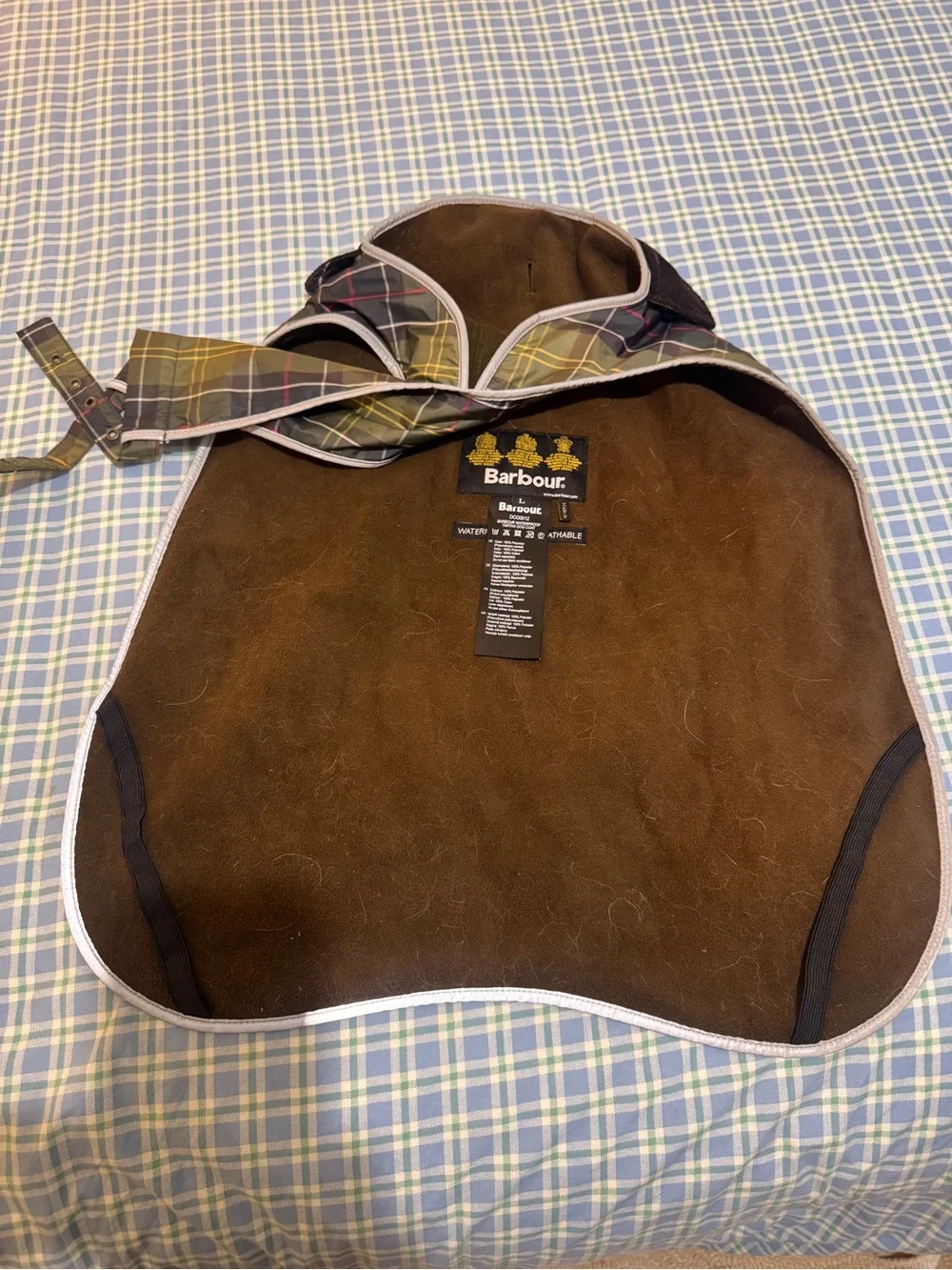 Barbour Olive, Black & Yellow Tartan dog rain coat - large